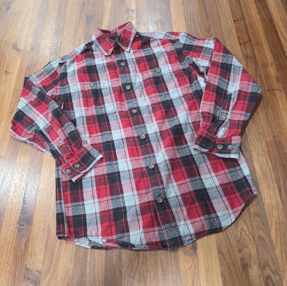 Duluth Trading Co Mens Flannel Shirt Red Gray Plaid Long Sleeve Cotton Size Smal - Picture 1 of 8